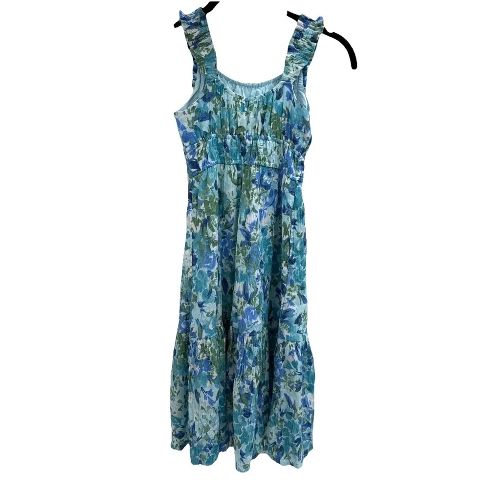 Abercrombie Kids Blue Floral‎ Maxi Sun Dress Tiered Girls Size 7/8 Wedding Party